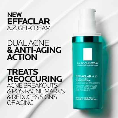 La Roche-Posay Effaclar A.Z. Gel, Azelaic Acid & Salicylic Acid for Acne Treatment, Anti-Aging & Acne Scars, Dual Action Medicated Face Gel for Breakouts & Signs of Aging, 1.35 oz