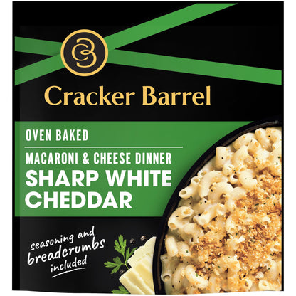 Cracker Barrel Oven Baked Mac and Cheese, 1 Pouch, for Easy Dinner or Dinner Sides, Sharp White Cheddar Flavor, No Artificial Flavors or Dyes, 12.3 oz