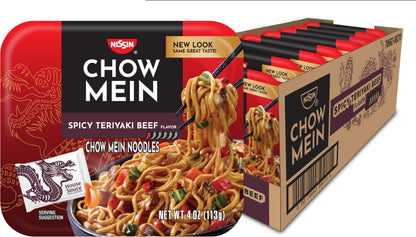 Nissin Chow Mein Noodles, Spicy Teriyaki Beef, 4 Ounce (Pack of 8)