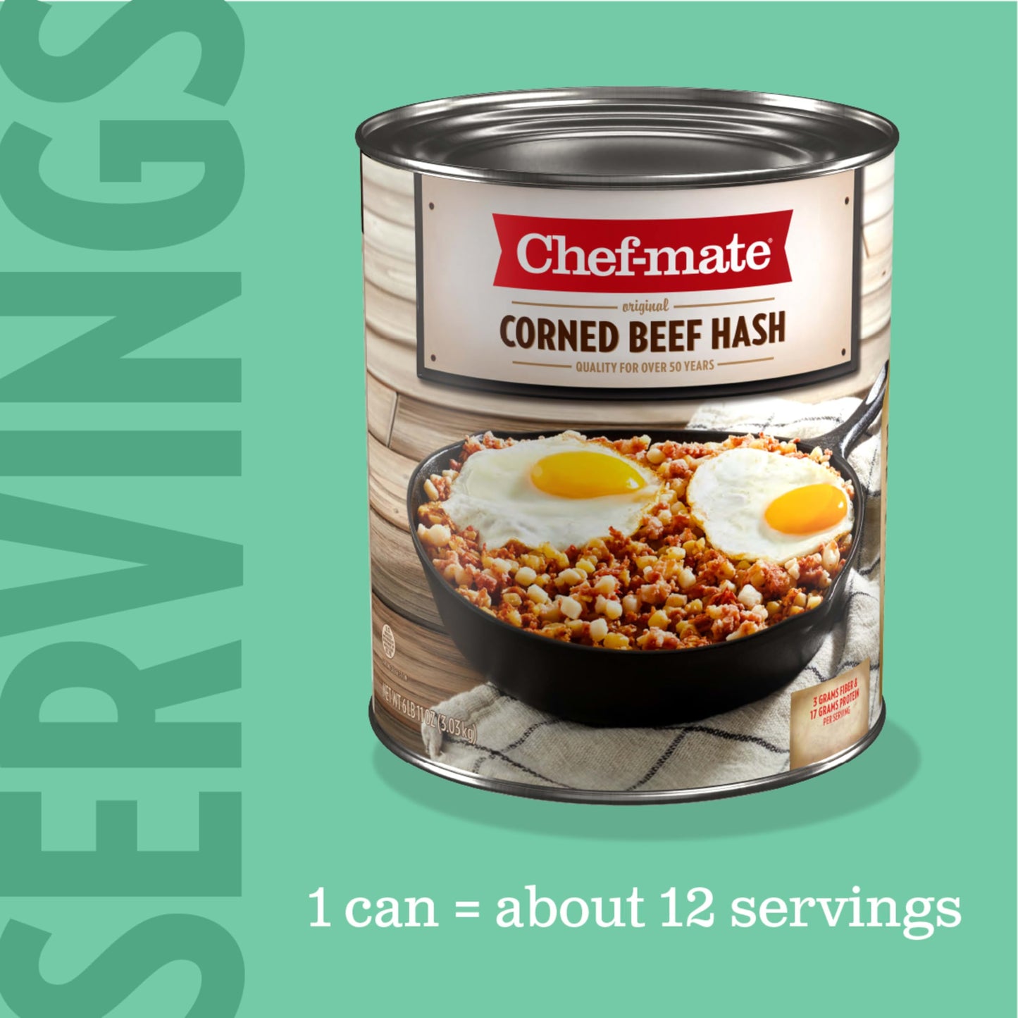Chef-mate Corned Beef Hash, Canned Food and Canned Meat, 6 lb 11 oz (#10 Can Bulk)