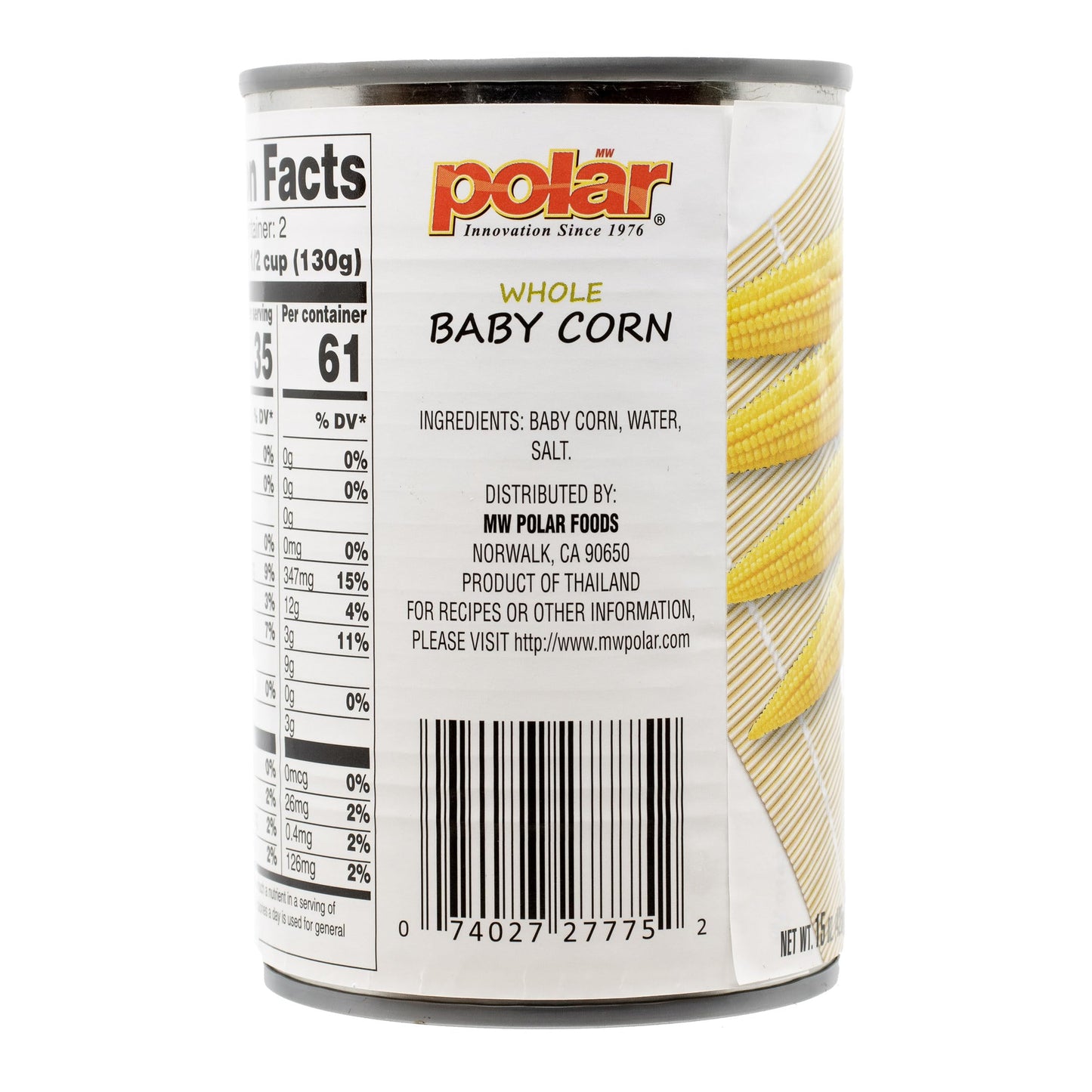 MW Polar Canned Vegetables, Whole Baby Corn, 15oz (Pack of 1)