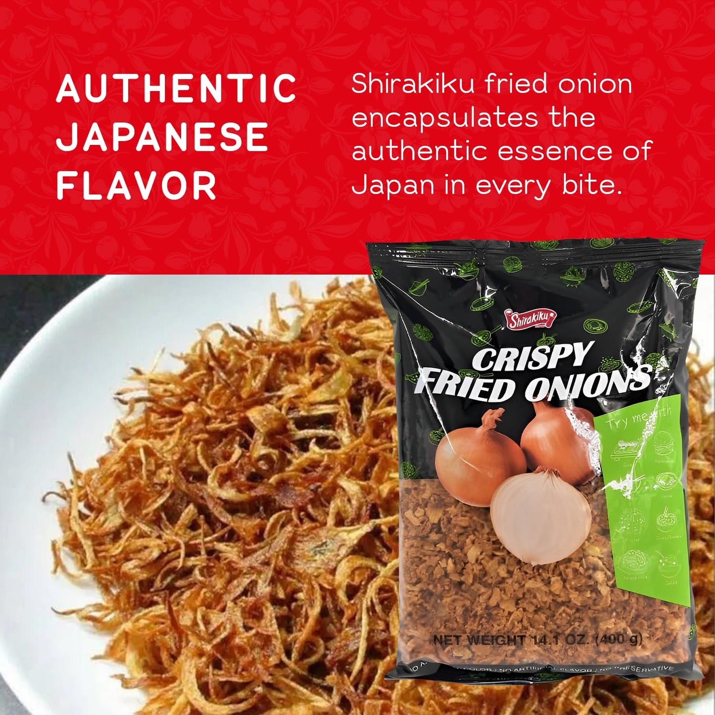 Shirakiku Crispy Fried Onion | Japanese Crunchy Chopped Onions Topping | Ideal for Enhancing Asian Soups, Salads, and Casseroles | 14.1 OZ Bag - Pack Of 1