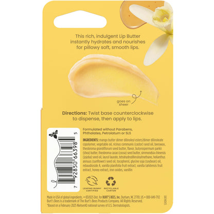 Burt's Bees Vanilla Honey Lip Butter, Repairs Dry Lips, 24 Hour Hydration, Locks in Moisture, Includes Shea and Mango Butters, Antioxidant Rich Vitamin E, Convenient Twist Up Dispenser, 0.5 Oz.