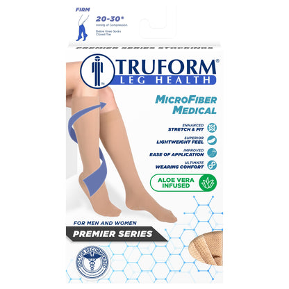 Truform 20-30 mmHg Medical Compression Stockings, Aloe Infused Microfiber, Knee High, Closed Toe, Black, 3X-Large