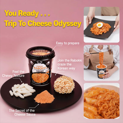 KINIKORA Premium Instant Rabokki Cup - Cheese Flavor, 2 Cups, Korean Ramen & Tteokbokki, Quick and Easy Street Food