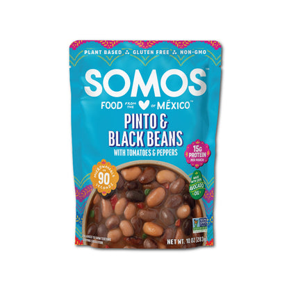 SOMOS Pinto & Black Beans - Gluten Free, Non-GMO, Vegan Ready-to-Eat Microwavable Meals - Delicious, Healthy & Plant Based Convenience - Perfect for Quick, Healthy Dining |10oz Pouch (Pack of 6)