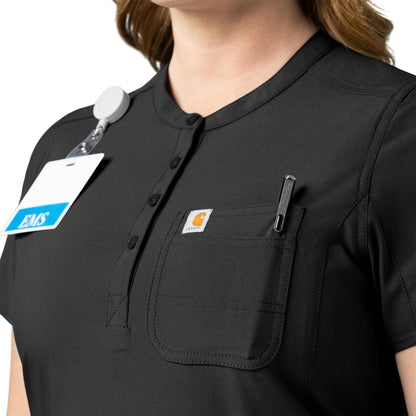 Carhartt Cross-Flex Scrubs for Women, Henley Tunic Scrub Top - Black, S