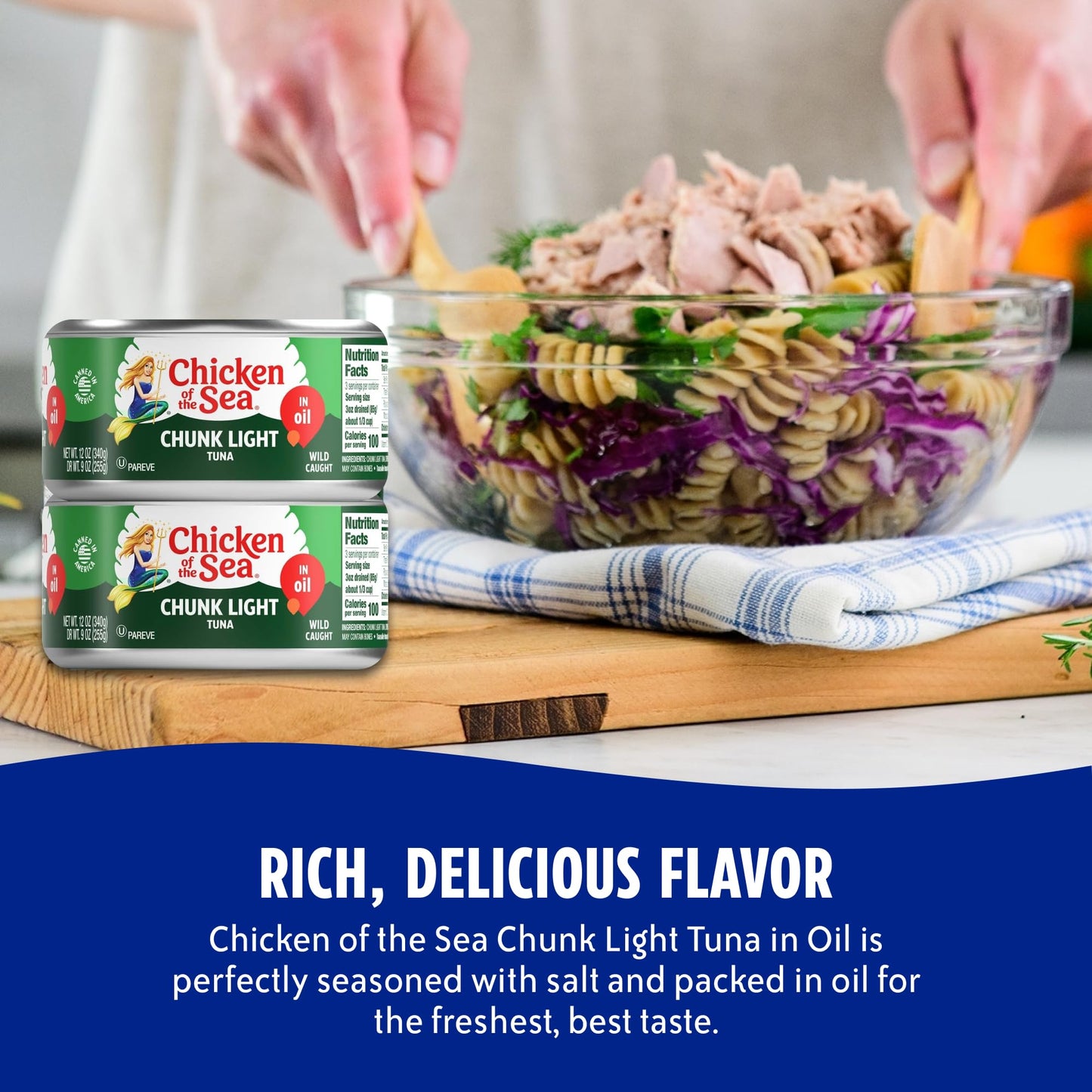 Chicken of the Sea Wild Caught Chunk Light Tuna, 12 Ounce Cans, 12-Count – High Protein 100% Classic Chunk Tuna in Oil – Delicious, Easy, Nutritious Ready to Eat Meals
