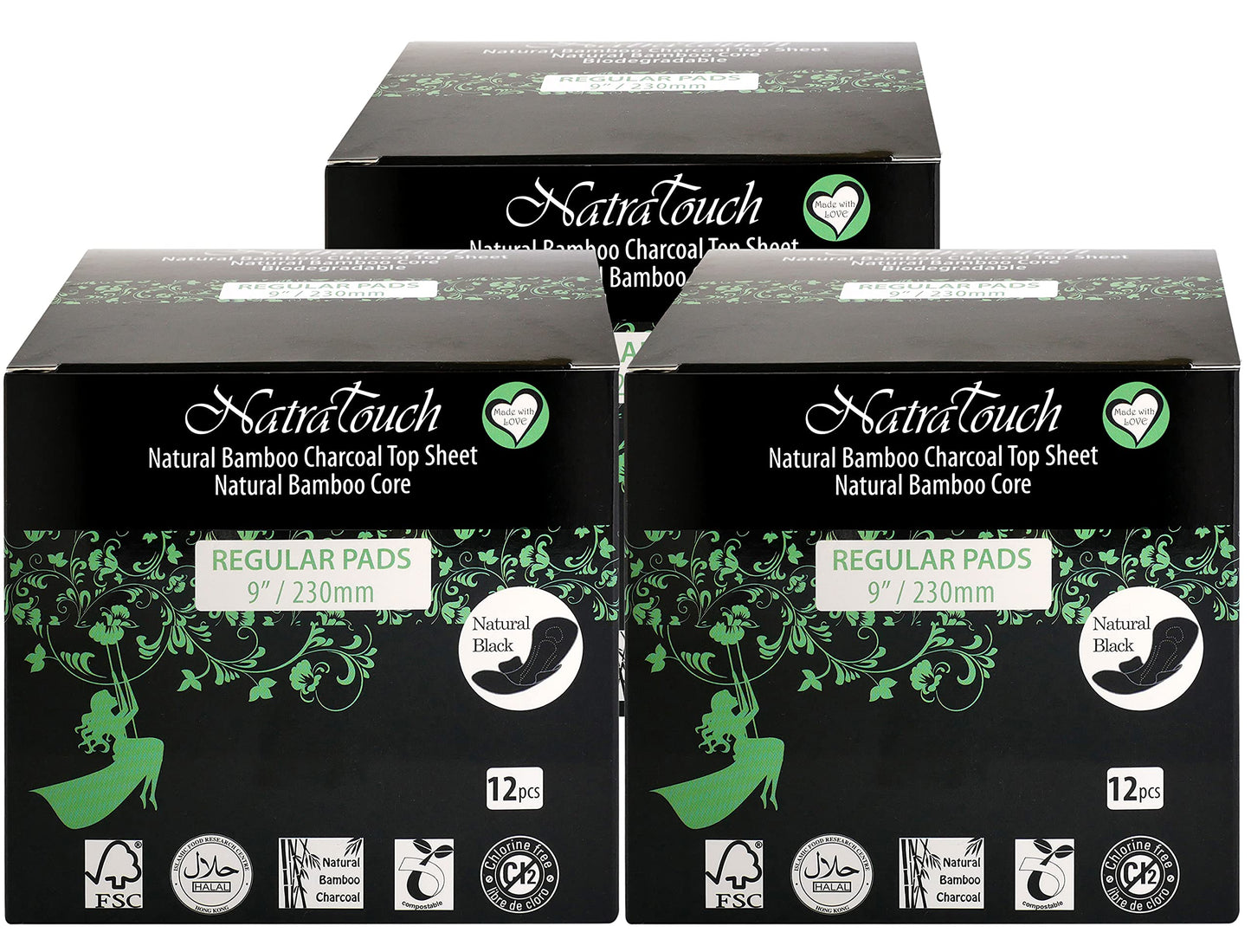~ COMPOSTABLE ~ Natural Bamboo Charcoal Regular Pads