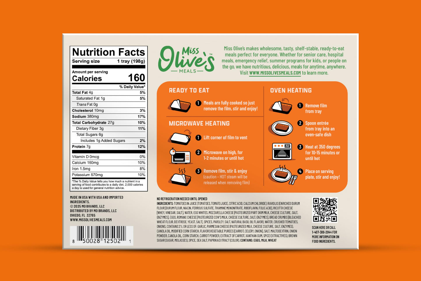Miss Olive’s Vegetarian Pack – Shelf-Stable Microwavable Ready Meals (6 Pack) – Cheese Ravioli, Southwest Bean & Grain & Pasta Fagioli – Fully Cooked Heat & Eat Meals