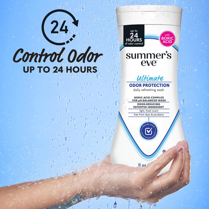 Summer's Eve Ultimate Odor Protection Daily Feminine Wash, pH-Balanced Formula Body Wash for Women with Boric Acid Helps Control Vaginal Odor, 15 Fl Oz