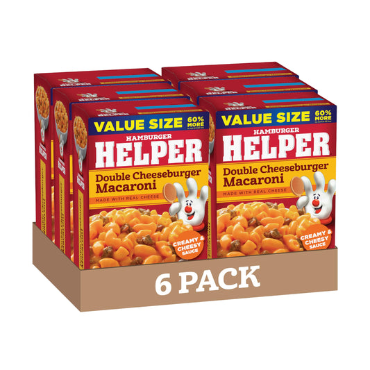 Hamburger Helper Double Cheeseburger Macaroni Value Size Pasta Meal (9.6 oz - 6 Pack) No Artificial Flavors, Ready in 3 Easy Steps, Quick Meals for Midweek Dinners, Busy Evenings & Families On-the-Go
