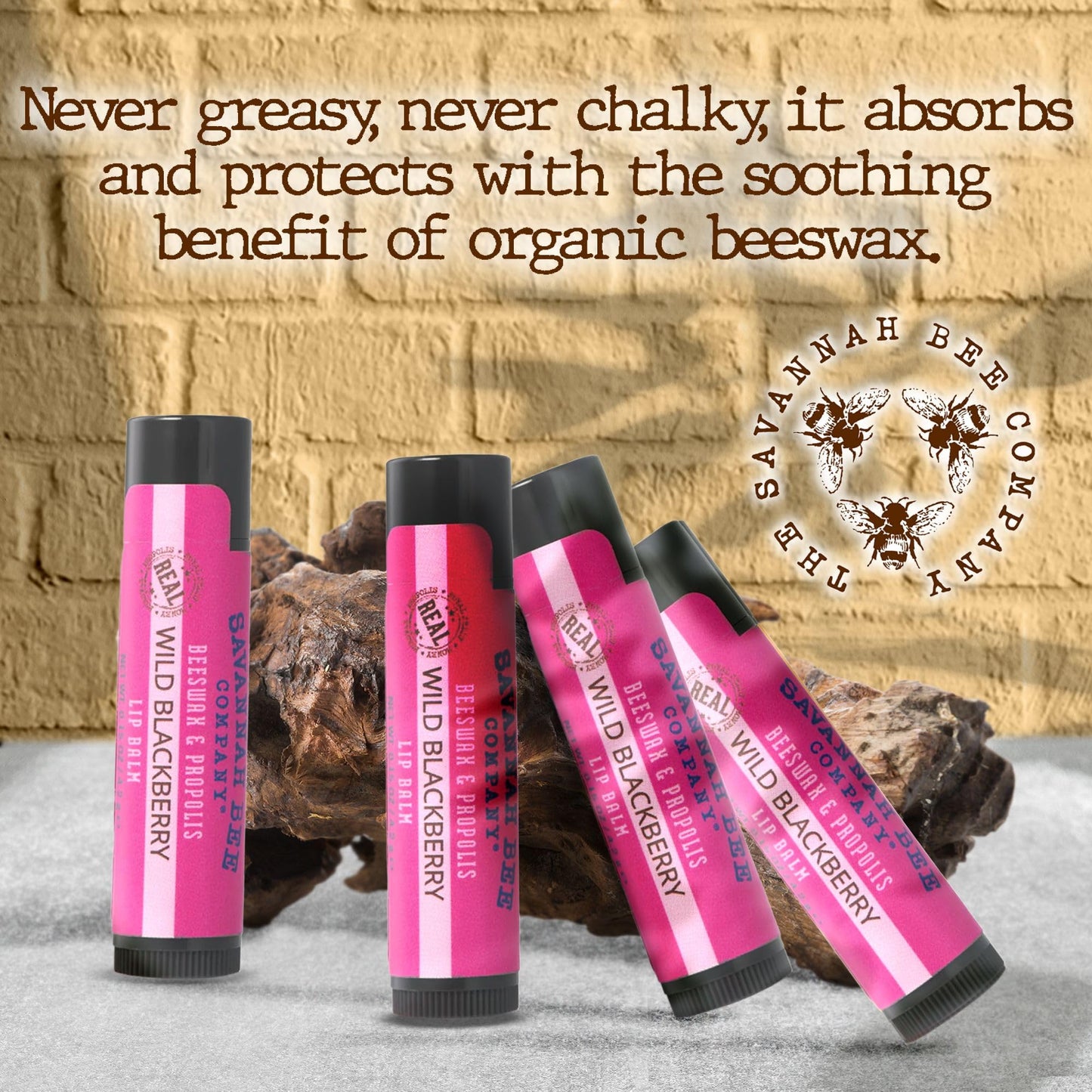 Savannah Bee Company Lip Balm - Silky Smooth Natural Balm (Wild Blackberry 3 pack)