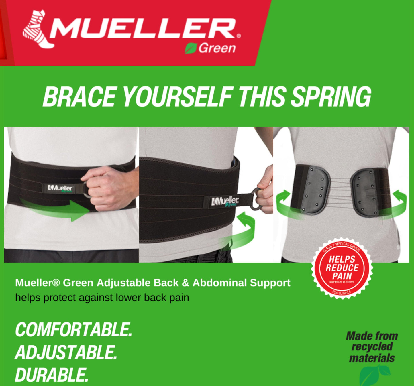 Mueller Sports Medicine Adjustable Back & Abdominal Support, Belt, Back Pain Relief Support for Men and Women, Ideal for Lower Back Pain, Weakness, Fatigue, Black, One Size