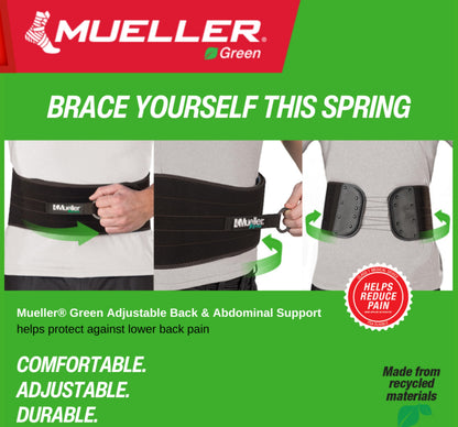 Mueller Sports Medicine Adjustable Back & Abdominal Support, Belt, Back Pain Relief Support for Men and Women, Ideal for Lower Back Pain, Weakness, Fatigue, Black, One Size