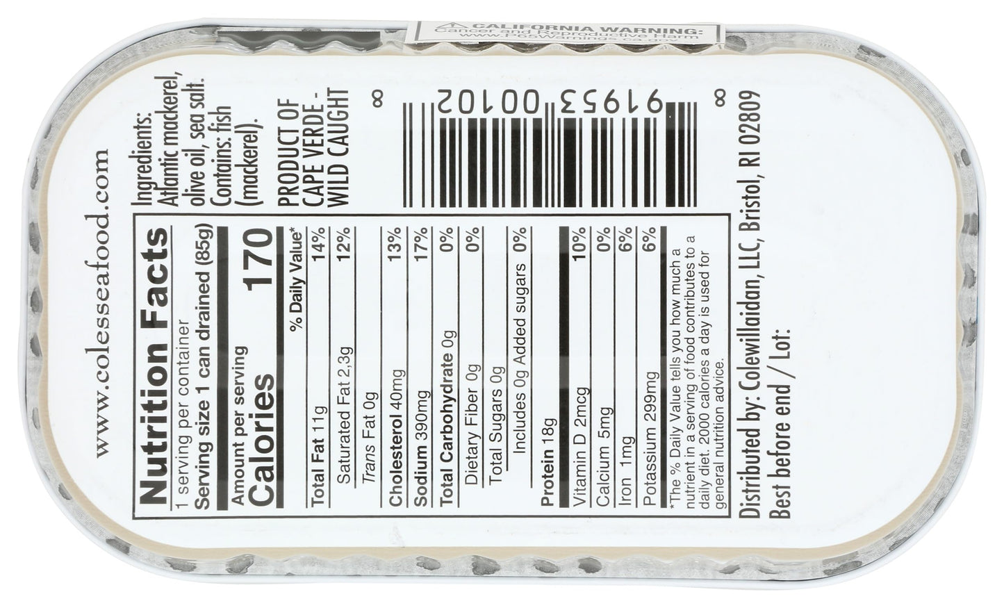 COLES MACKEREL OLIVE OIL 4.4 oz