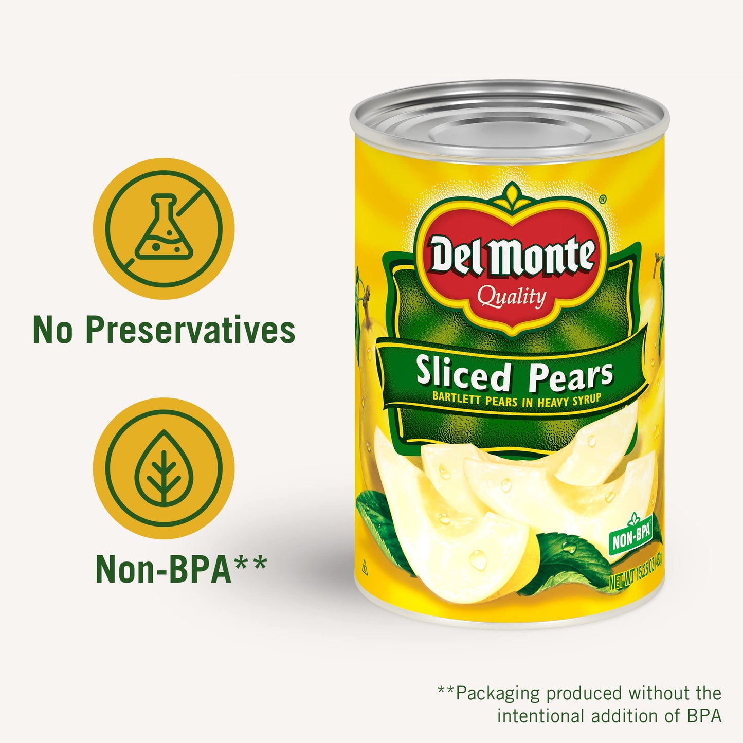 DEL MONTE Sliced Bartlett Pears in Heavy Syrup, Canned Fruit, 12 Pack, 15.25 oz Can