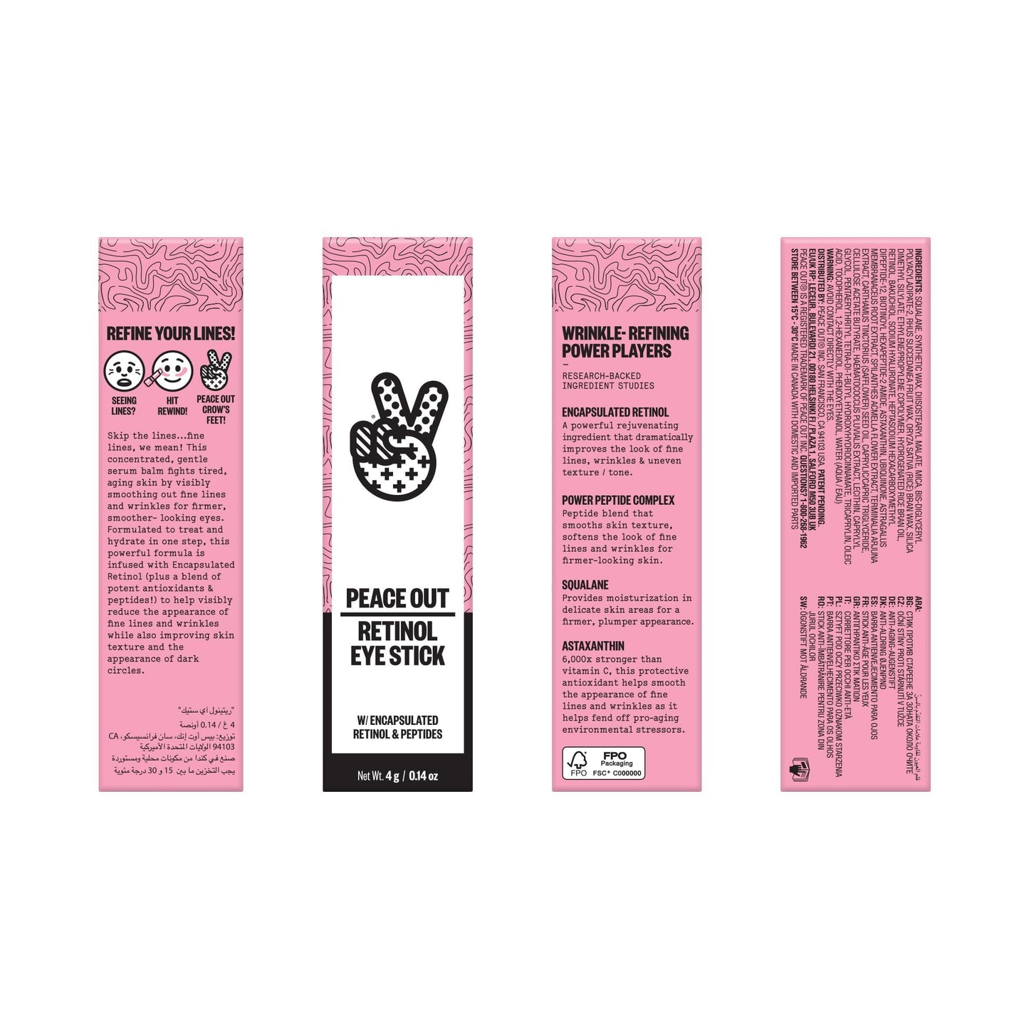 PEACE OUT Retinol Eye Stick, Under Eye Treatment for Hydration, Fine Lines & Wrinkles, with Encapsulated Retinol, Peptides & Squalane for Smoother Looking Under Eyes, 0.14 oz