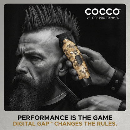 Cocco Hyper Veloce Pro Trimmer, Digital Gap Graphene Blade Edger, High-Torque Brushless BLDC Motor, Cordless, All-Metal Design, Lithium-Ion Battery, Charging Base Included (Camo)