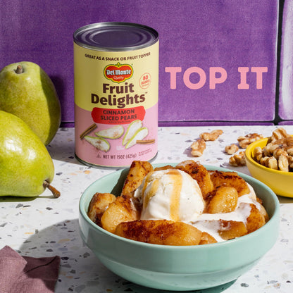 Del Monte Fruit Delights Sliced Pears with Cinnamon in Extra Light Syrup, 15 oz. Cans, 12 Pack
