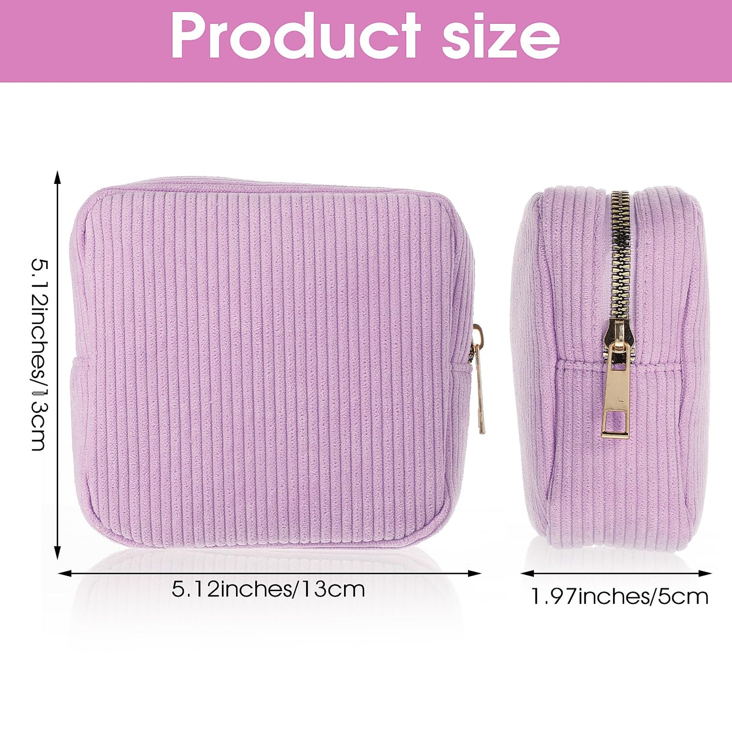 Feminine Menstrual Care Bags for Teen Girls, Mini Corduroy Period Bag for Storing Sanitary Napkins Portable Makeup Pouch with Zipper Cosmetic Bag Tampon Pad Holder for Women Travel Purse (Purple)
