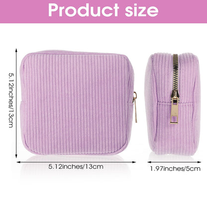 Feminine Menstrual Care Bags for Teen Girls, Mini Corduroy Period Bag for Storing Sanitary Napkins Portable Makeup Pouch with Zipper Cosmetic Bag Tampon Pad Holder for Women Travel Purse (Purple)