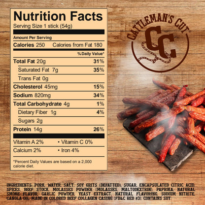 Cattleman's Cut Old Fashioned Smoke Sausage Meat Sticks, Premium Protein Snacks, Keto Friendly, Gluten Free, Carnivore Travel Snack, Resealable Bag, 12 Ounce