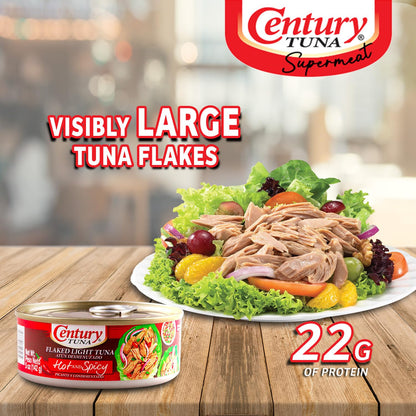 Century Tuna Hot & Spicy Flaked Light Tuna in Oil | High in Protein and Rich in Omega 3 DHA Canned Tuna, 5 oz (Pack of 6)