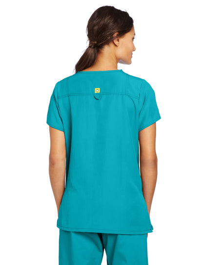 WonderWink Women's Scrubs Four Way Stretch Sporty V-Neck Top, Real Teal, Small