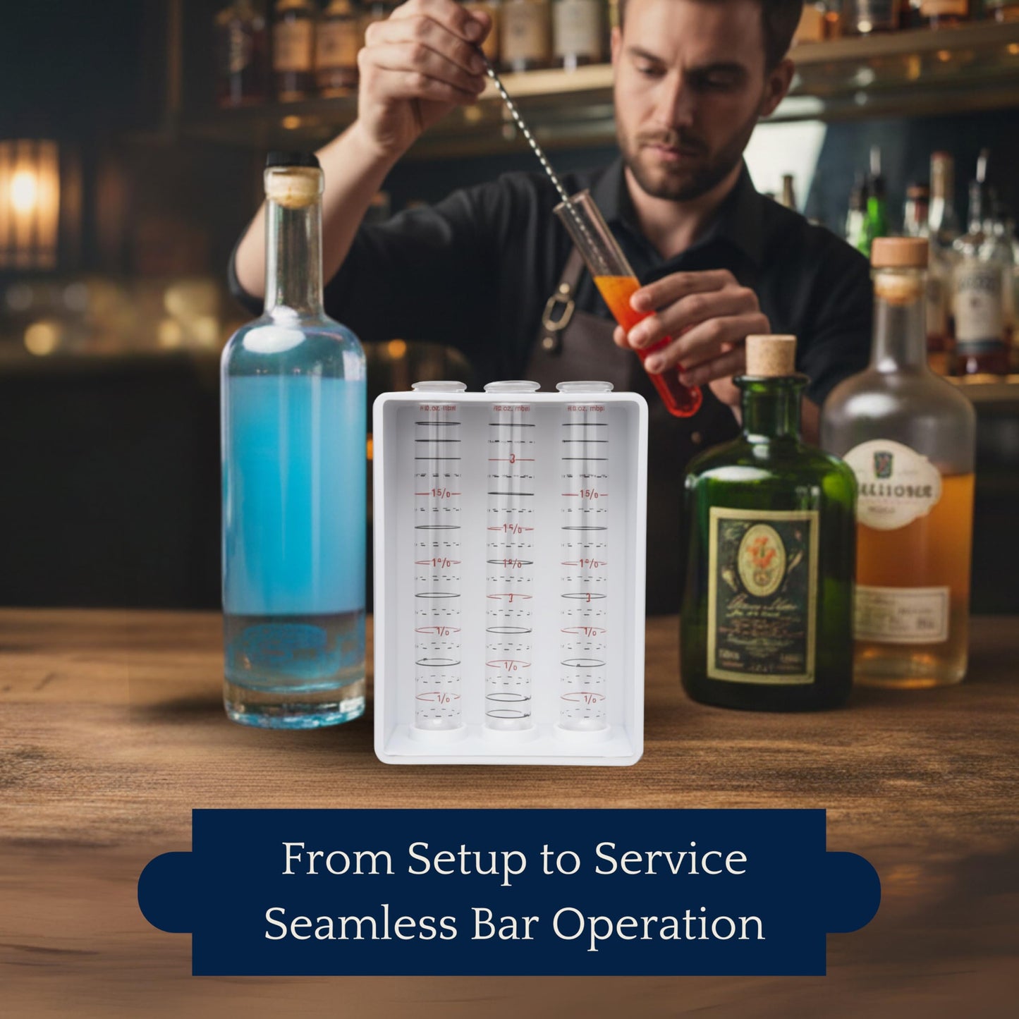 Spill-Stop 13-908 Exacto Pour Bar Test Kit, Liquid Calibration System for Bartender Training, Includes 3 Precision-Marked Plastic Tubes, 3 O-Rings, Stand, Funnel, Durable, Made in USA