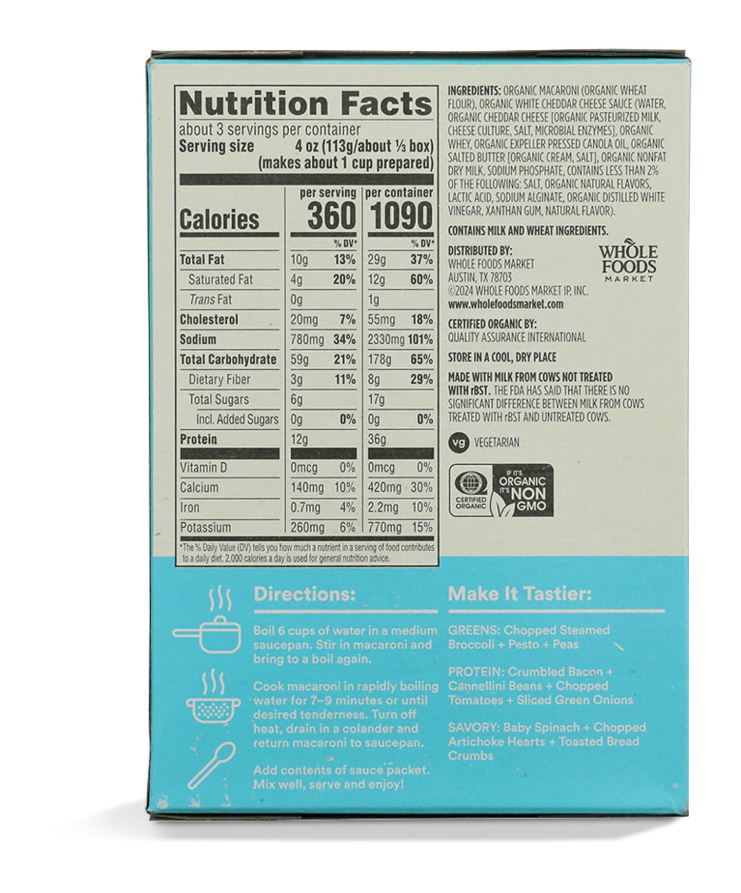 365 by Whole Foods Market, Organic White Cheddar Shells and Cheese Deluxe, 12 Ounce