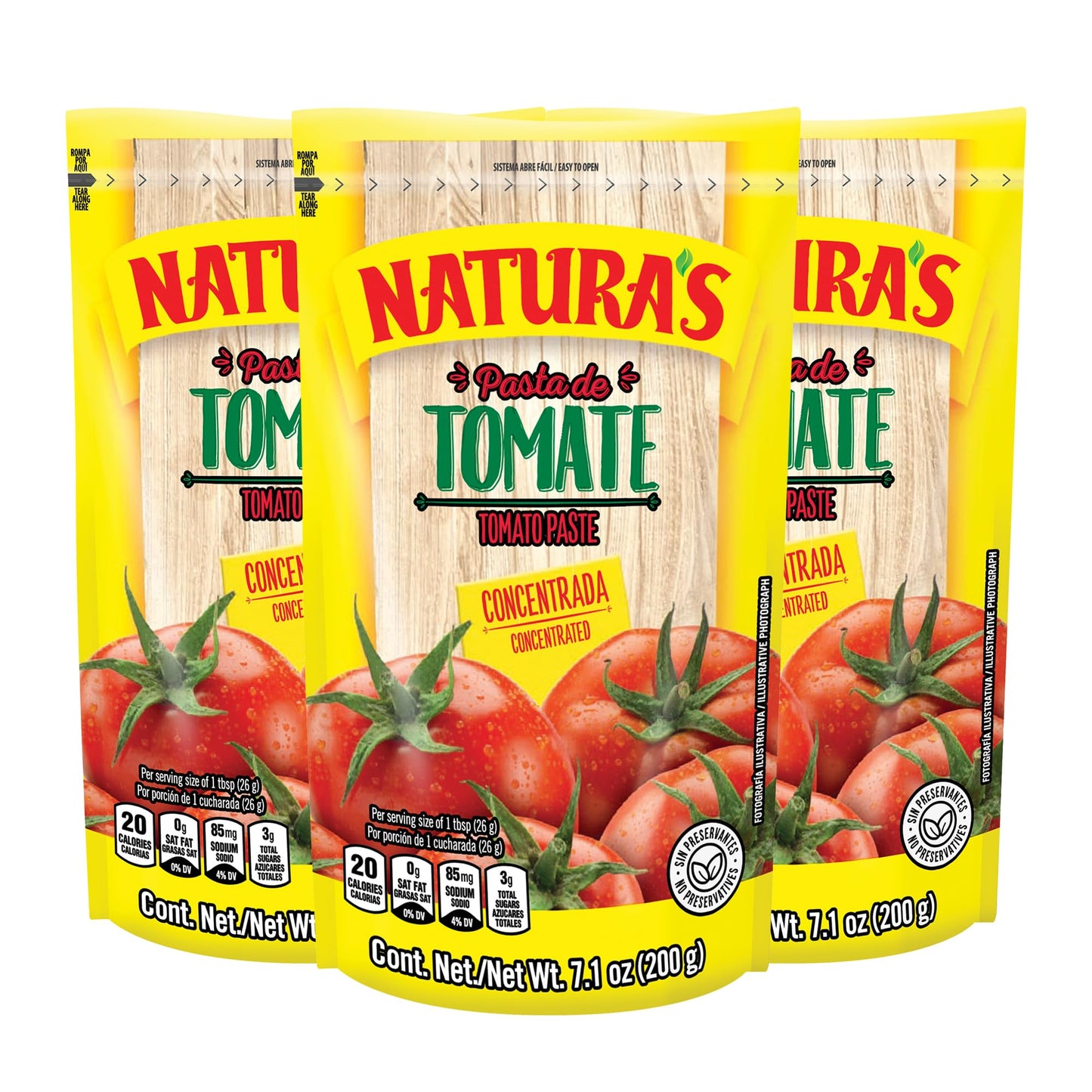 NATURA'S Natural Tomato Paste, Heat-and-Eat Tomato Paste in 7.1oz. Easy-Open Pouch (Pack of 3)