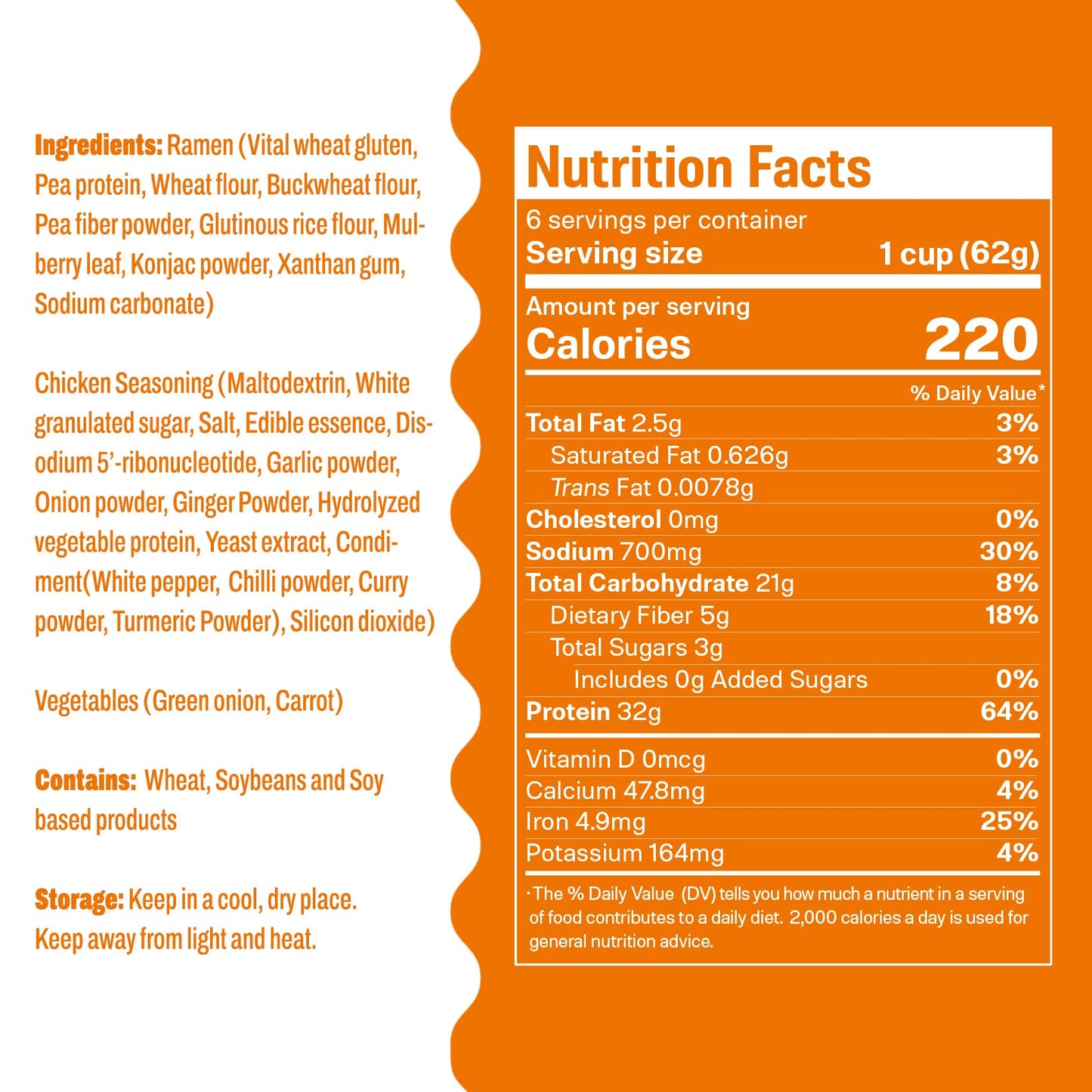 Hethstia Protein Ramen Instant Chicken Soup Cup, Plant-Based High Protein(32g) Ramen Chicken Flavor, 6 Pack, Non-Fried, Low Fat, Vegan, Quick & Healthy Meal, Holiday Gift