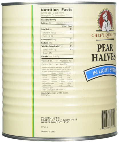 Chefs Quality Pear Halves In Light Syrup, 106 Ounce