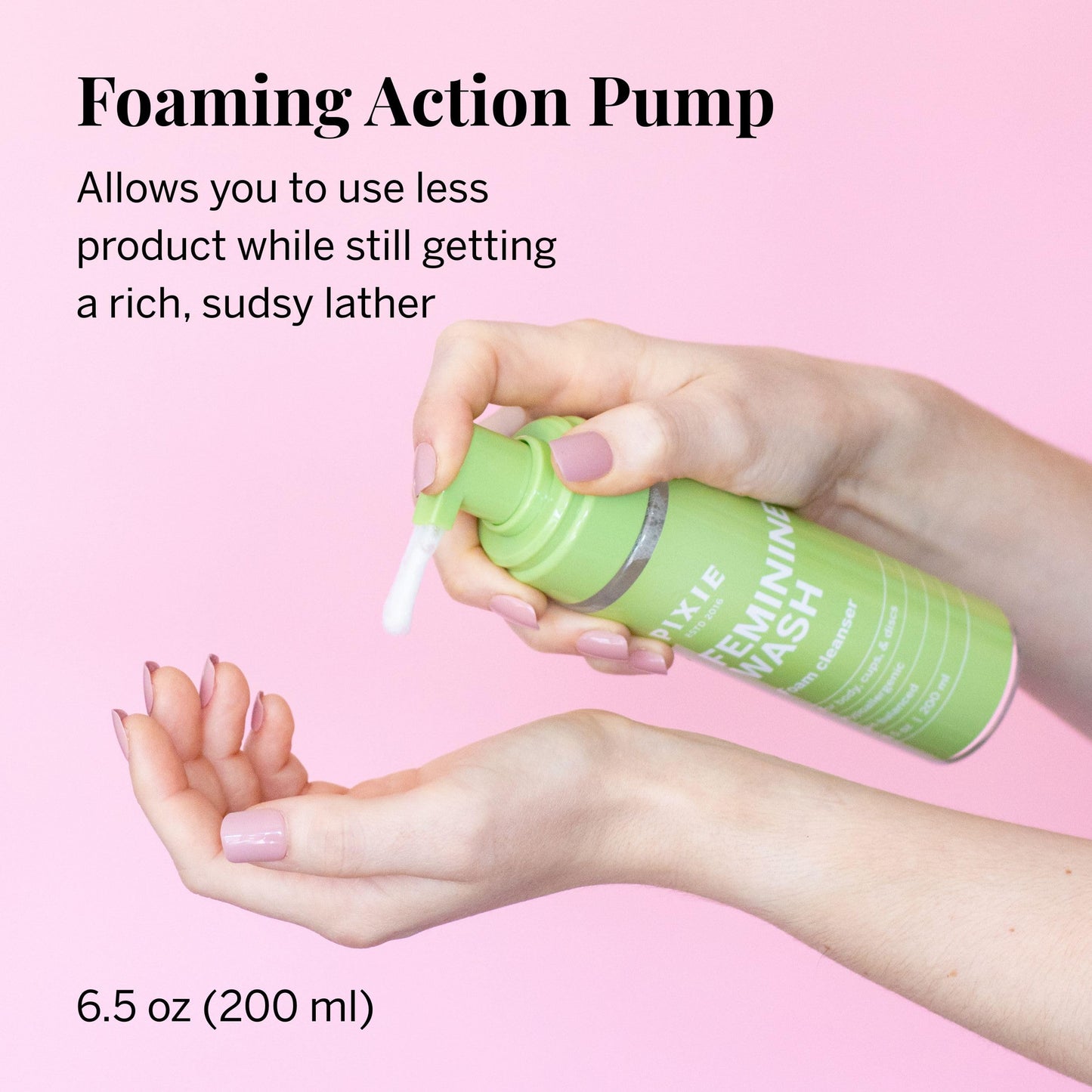 Pixie Feminine Wash – Healthy Foaming Cleaner with Natural Ingredients – More Foam Wash in Bottle Than Any Other Brand – pH Balanced & Plant Based – for Your Menstrual Cups and Discs, 6.5 Fluid oz