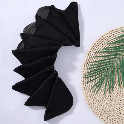 Black Snaps Soft Adjustable Snaps Cloth Reusable Menstrual Pads - Reusable Sanitary Pads | Reusable Panty Liners | -9 pcs Three Size Cloth Sanitary Pad with 1 Bag(3331纯黑)