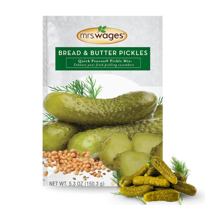 Mrs. Wages Zesty Bread and Butter Pickles Quick Process Mix, Quick and Easy, Simple-To-Use, Sweet, Sour & Spice Flavor, Enhance Pickled Cucumbers, 6.2 oz Packet (Value Pack of 12)
