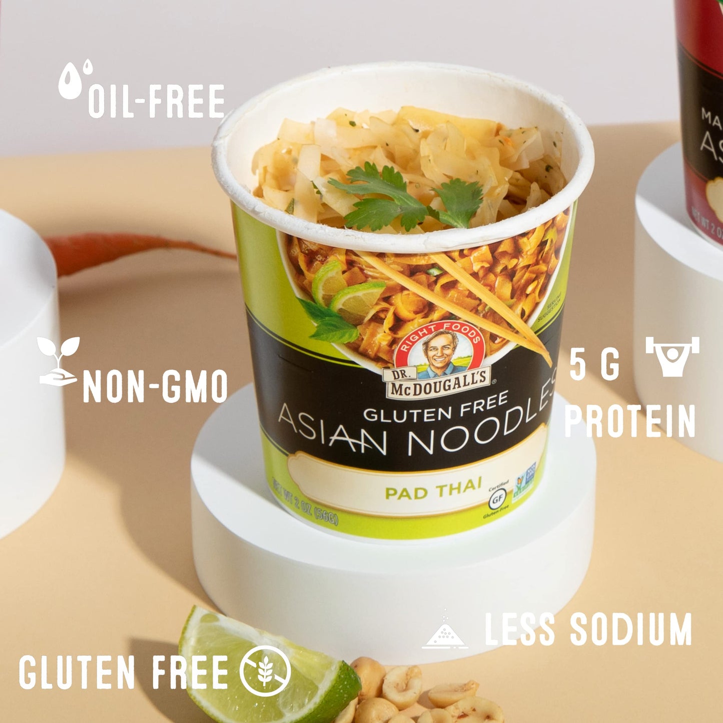 Dr. McDougall's Pad Thai Noodles - Asian Noodles - Gluten Free and Vegan - Instant Ramen Noodle Cups - Vegetarian Ramen - 2 Ounces - Pack of 6