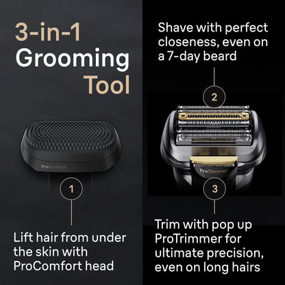 Braun Series 9 PRO+ Electric Razor for Men, 5 Pro Shaving Elements and Shave-Preparing ProComfort Head for Closeness & Skin Comfort, 6in1 SmartCare Center, Wet or Dry Shaver, Charging Stand, 9597cc