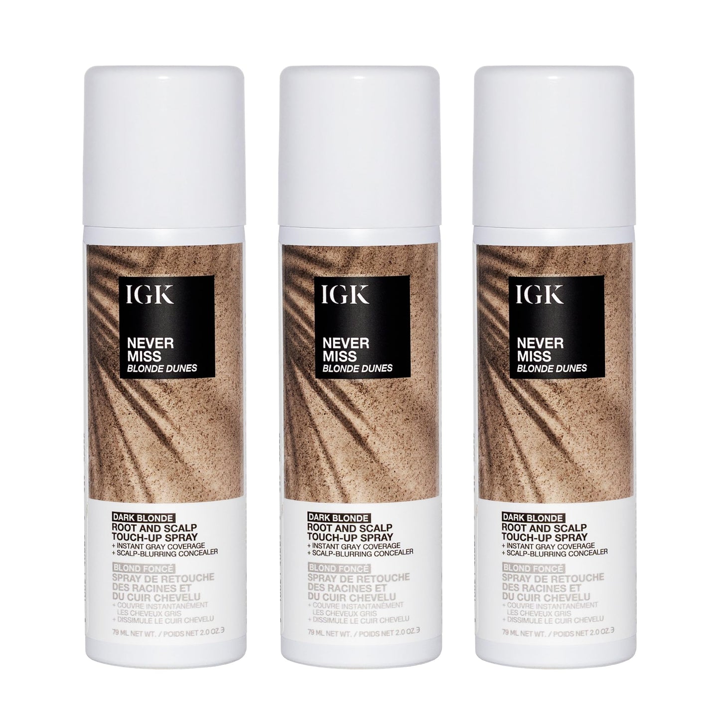 IGK NEVER MISS Root & Scalp Touch-Up Spray, Dark Blonde, Temporary Gray Coverage & Thinning Concealer, All Hair Types, (3 Pack)