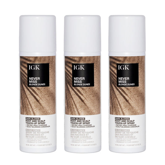 IGK NEVER MISS Root & Scalp Touch-Up Spray, Dark Blonde, Temporary Gray Coverage & Thinning Concealer, All Hair Types, (3 Pack)