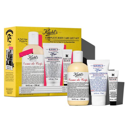 Kiehl's Body Care Routine Gift Set, $75 Value, Includes Moisturizing Hand Lotion, Body Cream, and Lip Balm, With Shea and Cocoa Butter, For Dry Skin and Men and Women