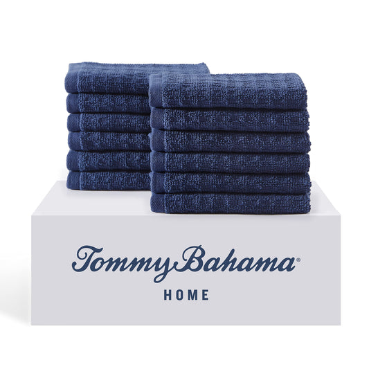 Tommy Bahama - Washcloths, Soft & Absorbent Cotton Towels, Low Linting & Fade Resistant, Oeko-Tex Certified (Northern Pacific Dark Blue, 12 Piece)
