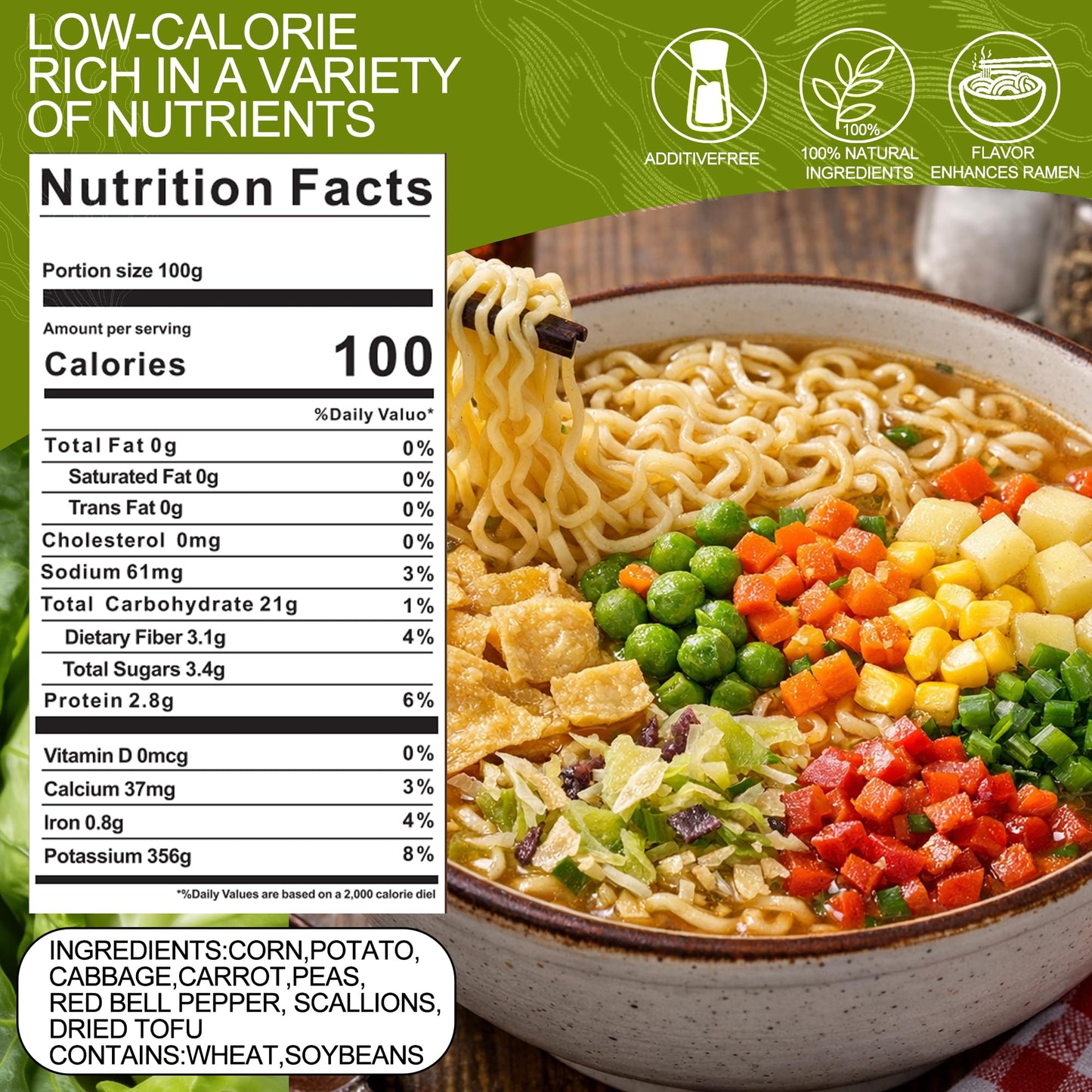 24Oz Mixed Ramen Toppings Dehydrated Soup, 700g All Natural Vegetable, 8 Freeze Dried Veggies for Noodles & Miso Soups, Camping, and Emergency Food,Plant-Based Dry Vegetable Flakes, No Additives- Clean Label,Vegan, Quick Prep