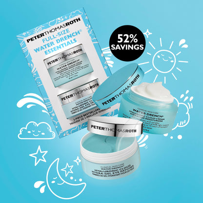 Peter Thomas Roth | Full-Size Water Drench® Essentials 2-Piece Face & Eye Kit | Hyaluronic Acid Skincare Set, Moisturizer and Eye Masks
