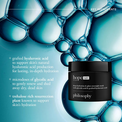 philosophy hope in a jar deep hydration & glow overnight face mask - with glycolic & hyaluronic acid - renews & restores dry skin for a smooth, glowy finish - 2 fl oz.