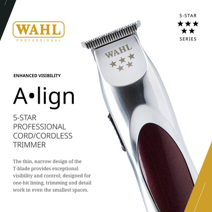 Wahl Professional 5 Star Align Trimmer, Narrow T-Blade, High-Speed Rotary Motor, Cordless 180-Minute Run Time
