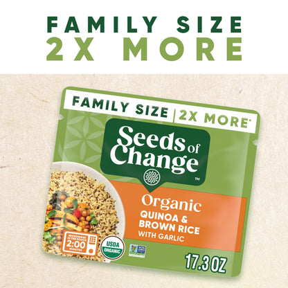 SEEDS OF CHANGE Organic Quinoa & Brown Rice with Garlic Family Size, Organic Food, 17.3 oz Pouch (Pack of 6)