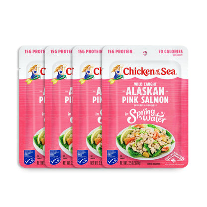 Chicken of the Sea Alaskan Pink Salmon in Spring Water, Wild Caught, Skinless & Boneless, 2.5 oz. Packet (Pack of 4)