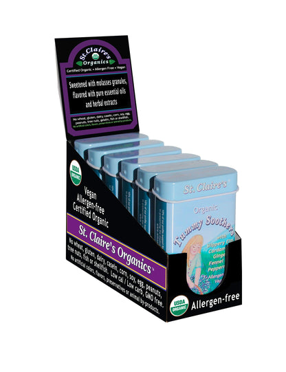St. Claire's Organics Tummy Soothers, (1.5 Ounce Tin, Pack of 6) | Gluten-Free, Vegan, GMO-Free, Plant-Based, Allergen-Free | Made in The USA in a Dedicated Allergen-Free Facility
